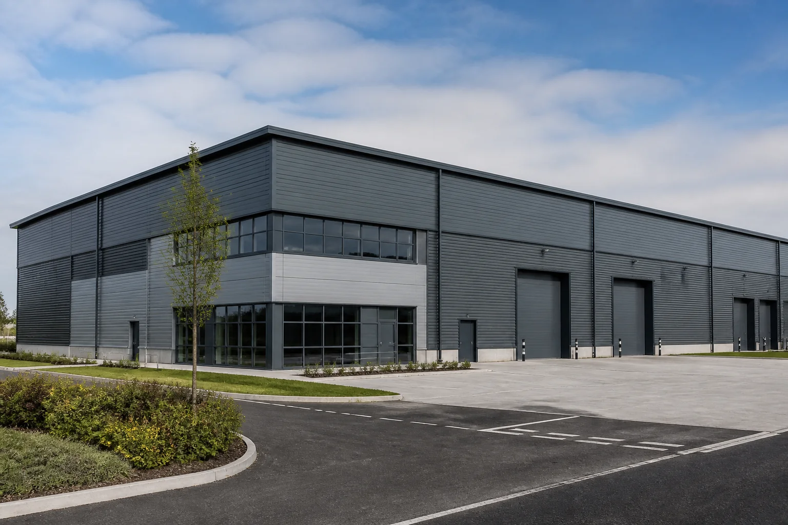 Modern industrial unit on a UK business estate