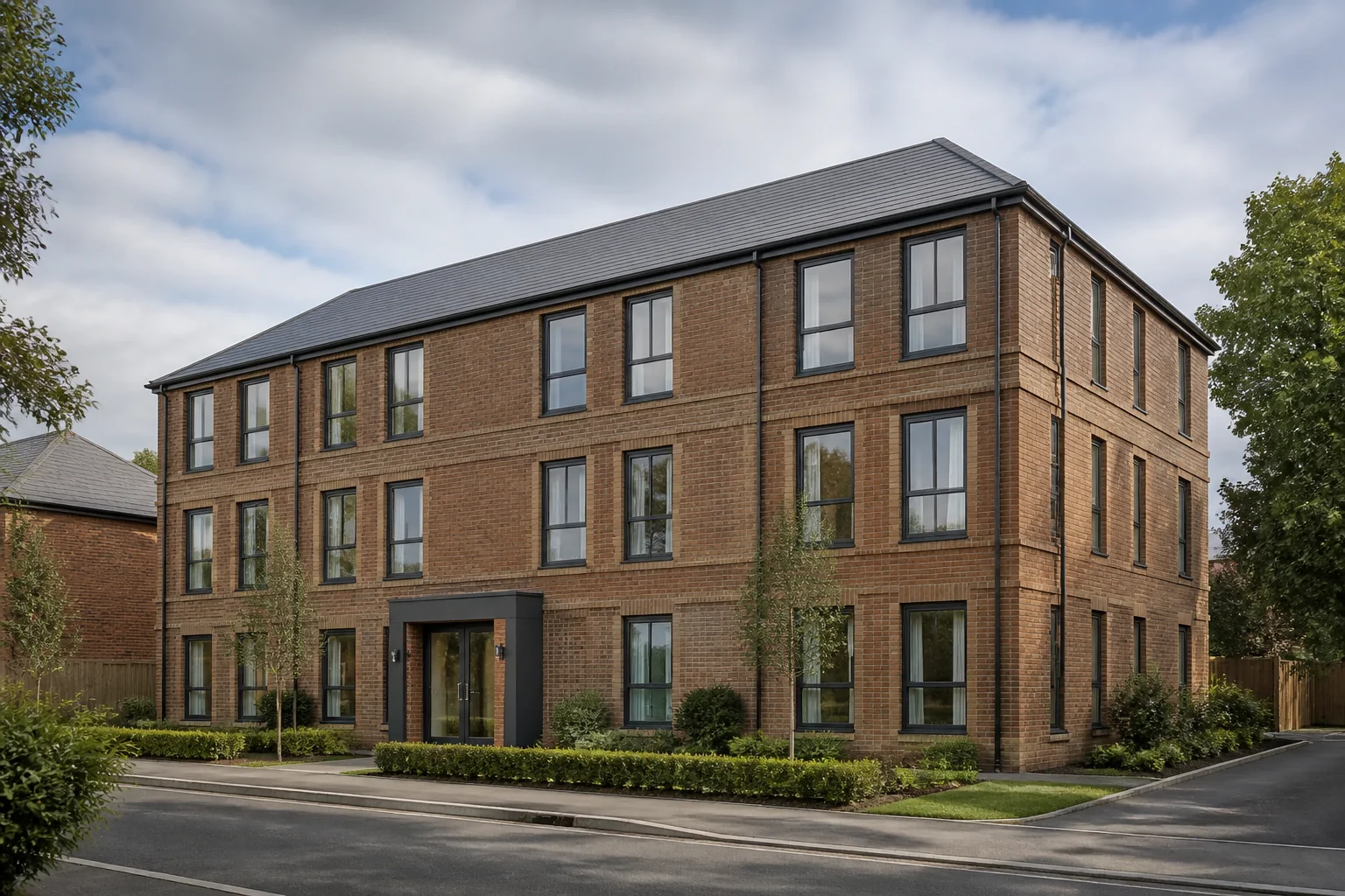 Contemporary three-storey apartment building without balconies