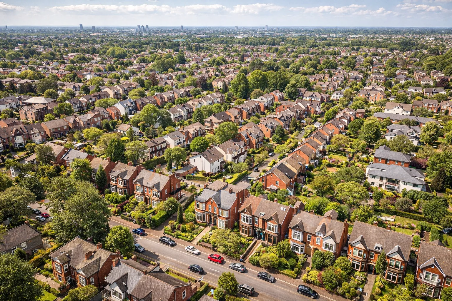 Aerial view across South Manchester